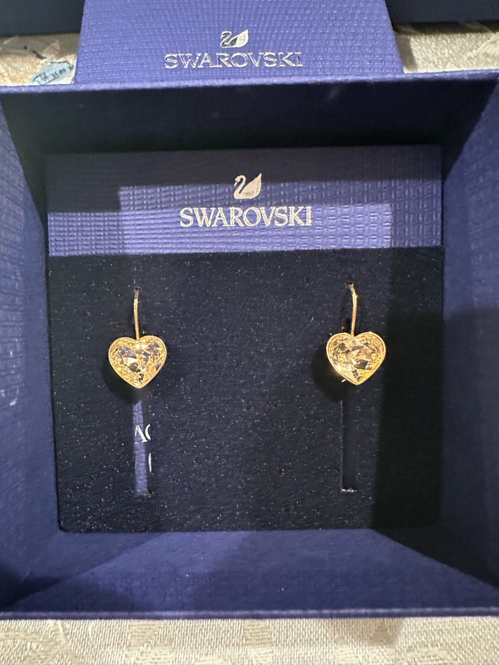 Swarovski Rose Gold Heart Crystal Drop Earrings - 5515192 - NIB